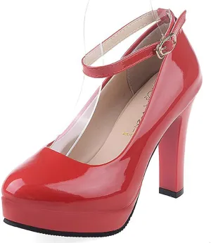 WUIWUIYU Women's Cosplay Platform Ankle Strap Mary Jane Shoes Pump Stiletto High Heeled Pumps