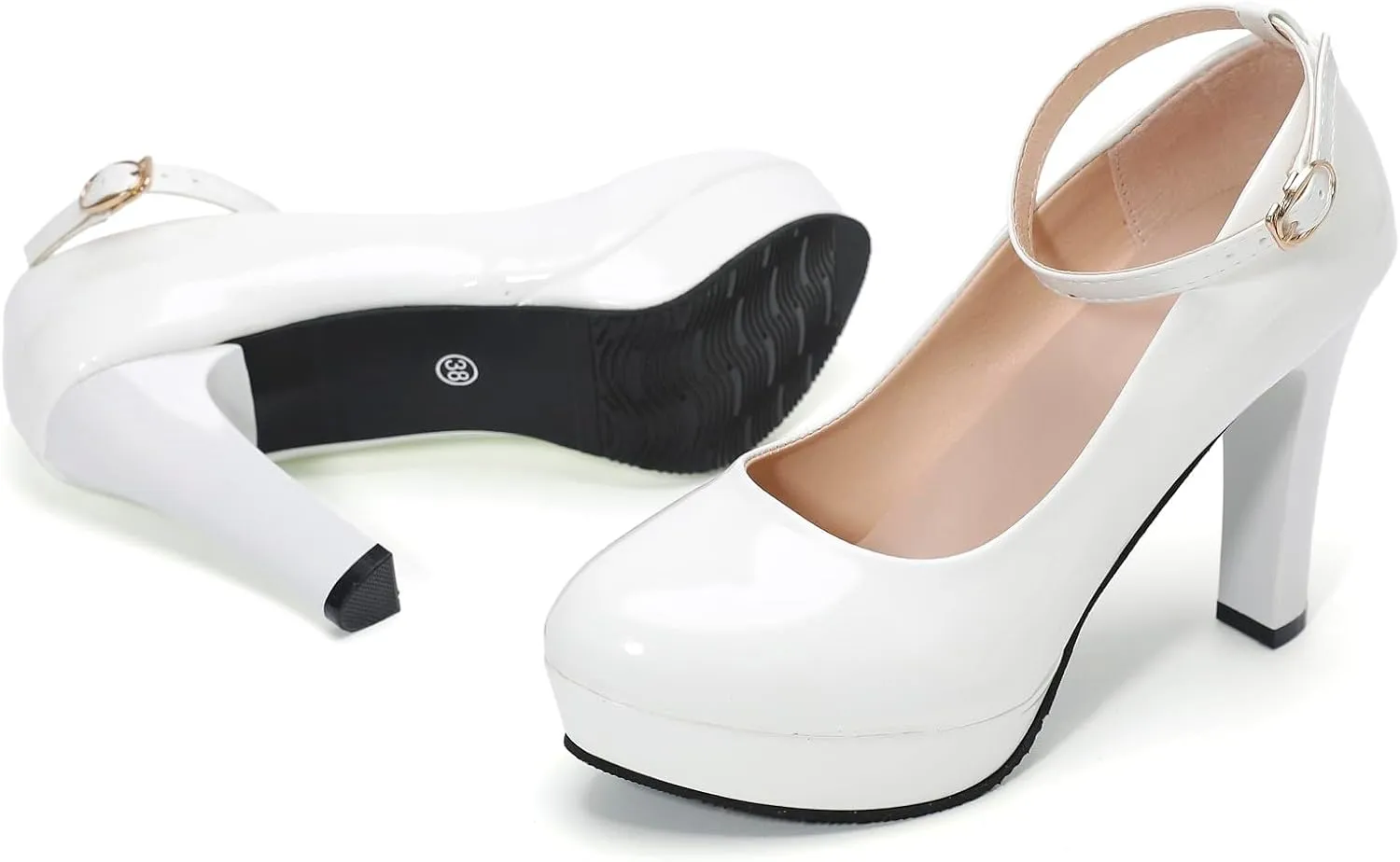 WUIWUIYU Women's Cosplay Platform Ankle Strap Mary Jane Shoes Pump Stiletto High Heeled Pumps