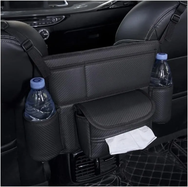 X Car Seat Middle Hanger Storage Bag Luxury Auto Handbag Holder Between Seats Tissue Water Cup Pockets Stowing Tidying X (Color : Bag-White line)