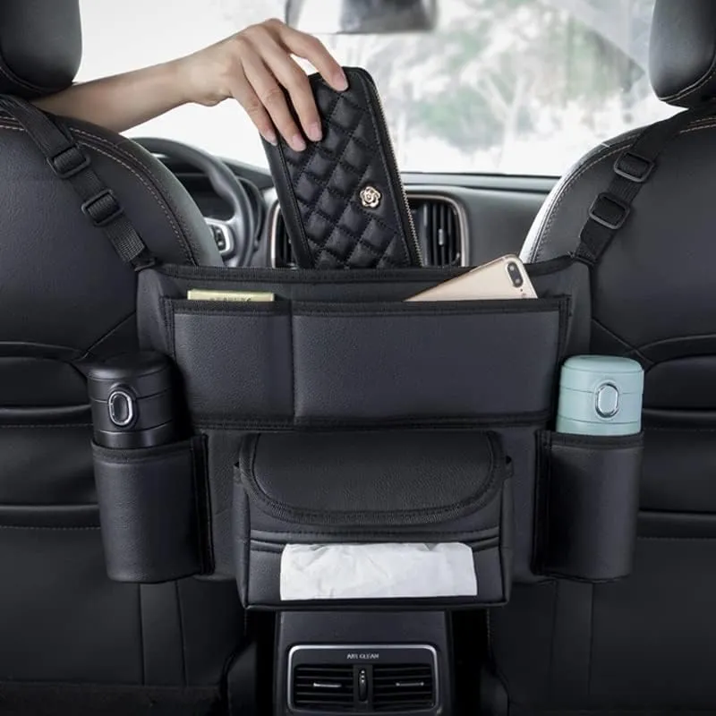 X Car Seat Middle Hanger Storage Bag Luxury Auto Handbag Holder Between Seats Tissue Water Cup Pockets Stowing Tidying X (Color : Bag-White line)