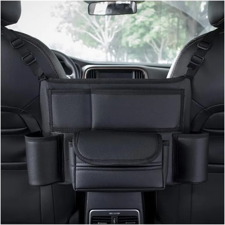X Car Seat Middle Hanger Storage Bag Luxury Auto Handbag Holder Between Seats Tissue Water Cup Pockets Stowing Tidying X (Color : Bag-White line)