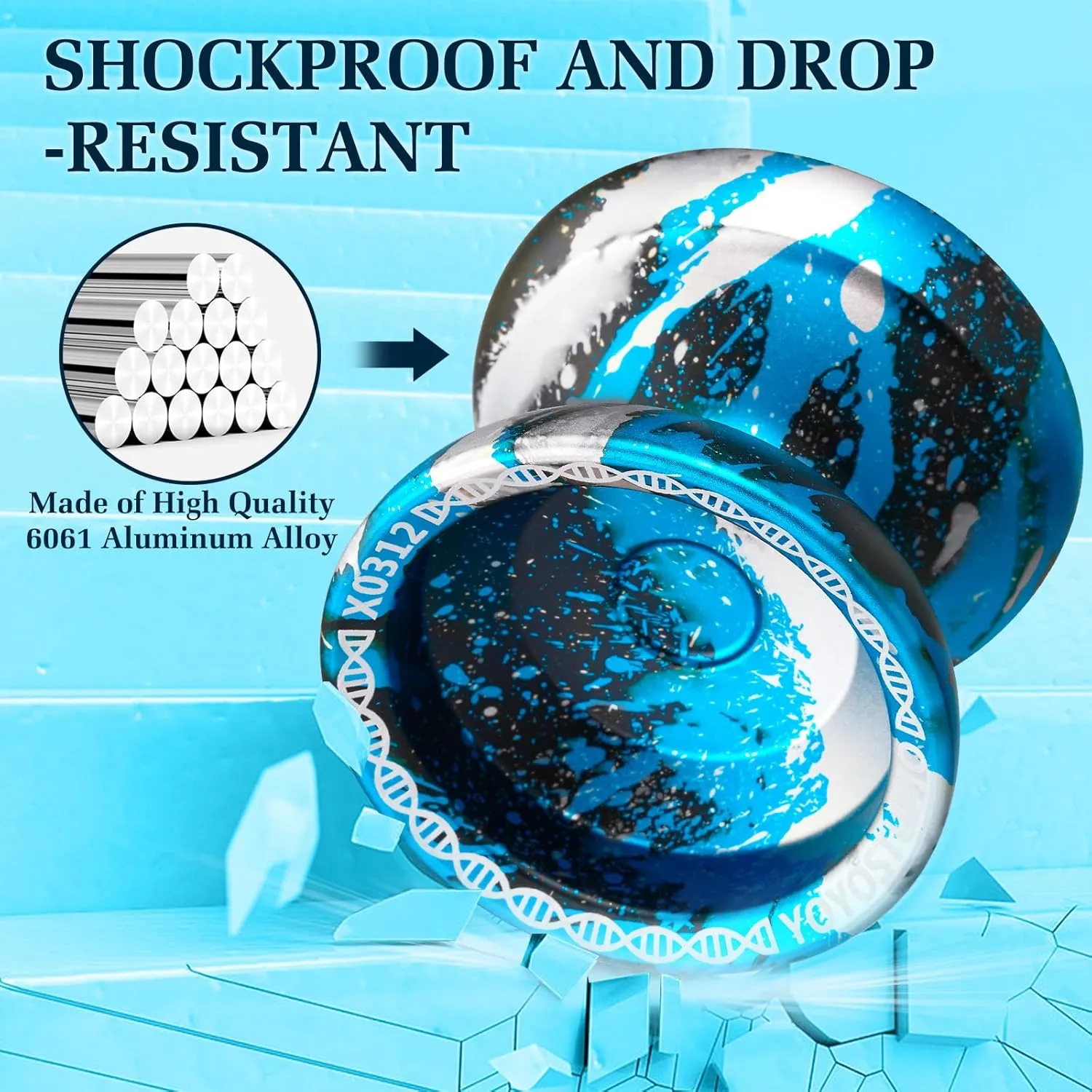 X0312 Responsive Yoyo Professional Yoyo for Adults Kids 8-12, Unresponsive Yoyos for Fingerspin Yoyos Tricks with Yo Yo Bearing Kit, 10 Yo-Yo Strings, Case & Glove (Black Blue Silver)