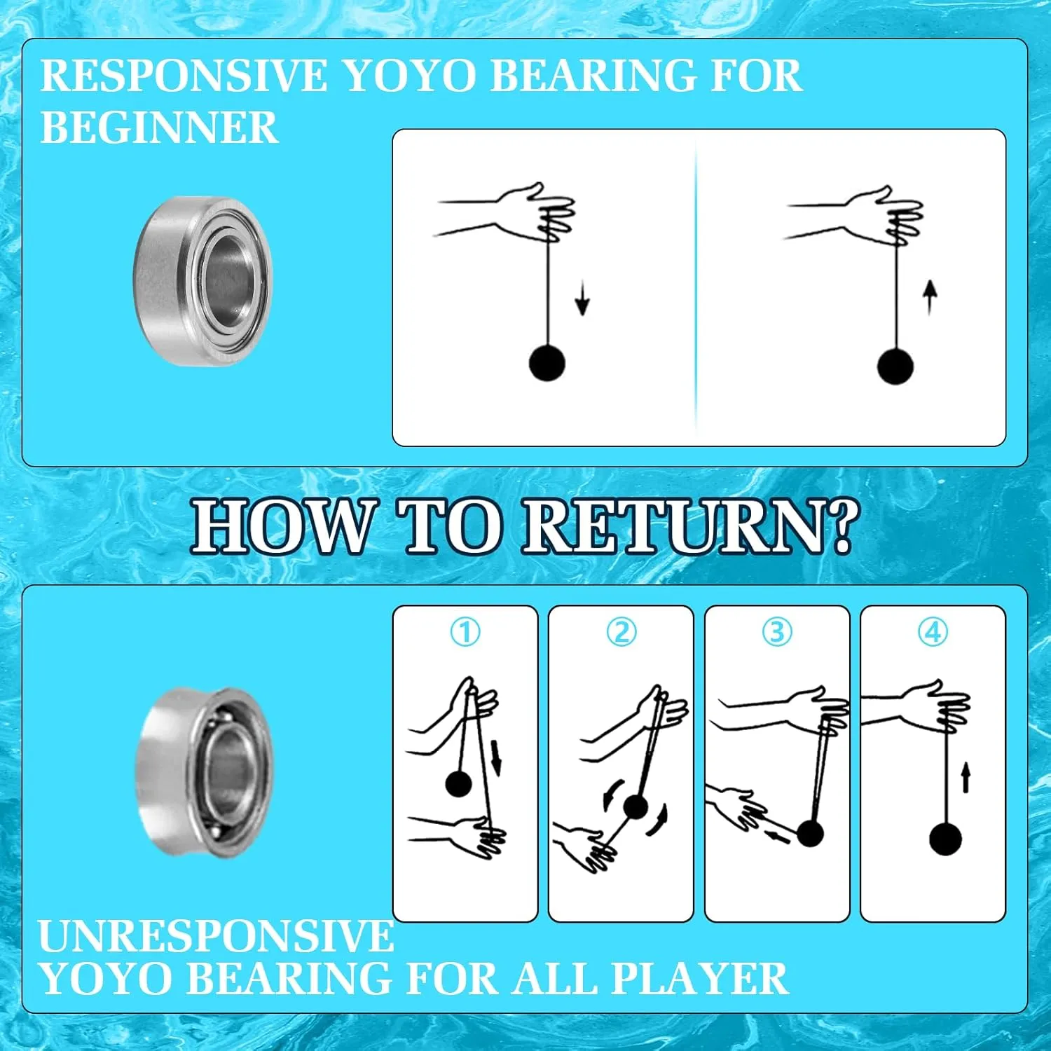 X0312 Responsive Yoyo Professional Yoyo for Adults Kids 8-12, Unresponsive Yoyos for Fingerspin Yoyos Tricks with Yo Yo Bearing Kit, 10 Yo-Yo Strings, Case & Glove (Black Blue Silver)