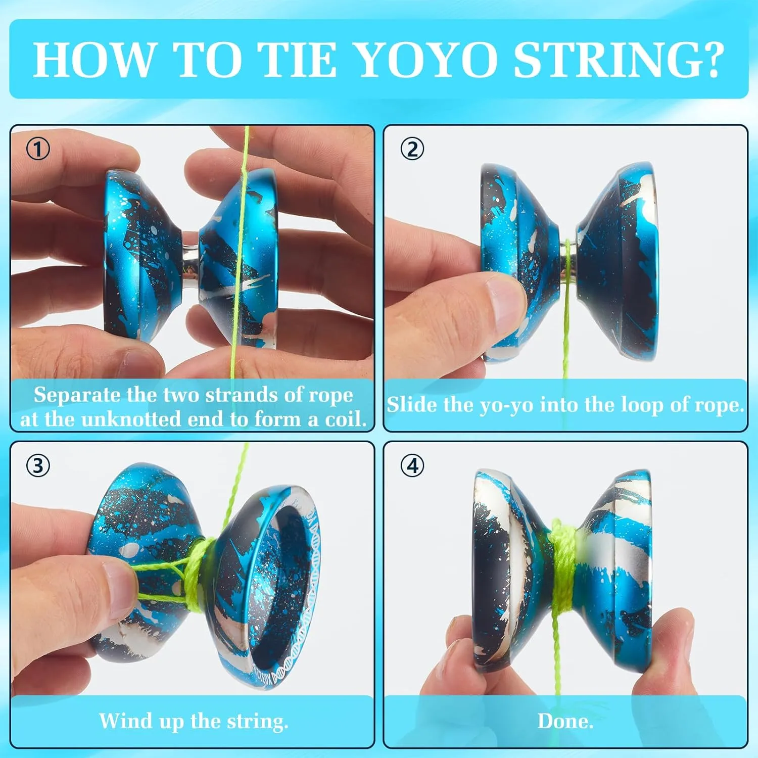 X0312 Responsive Yoyo Professional Yoyo for Adults Kids 8-12, Unresponsive Yoyos for Fingerspin Yoyos Tricks with Yo Yo Bearing Kit, 10 Yo-Yo Strings, Case & Glove (Black Blue Silver)