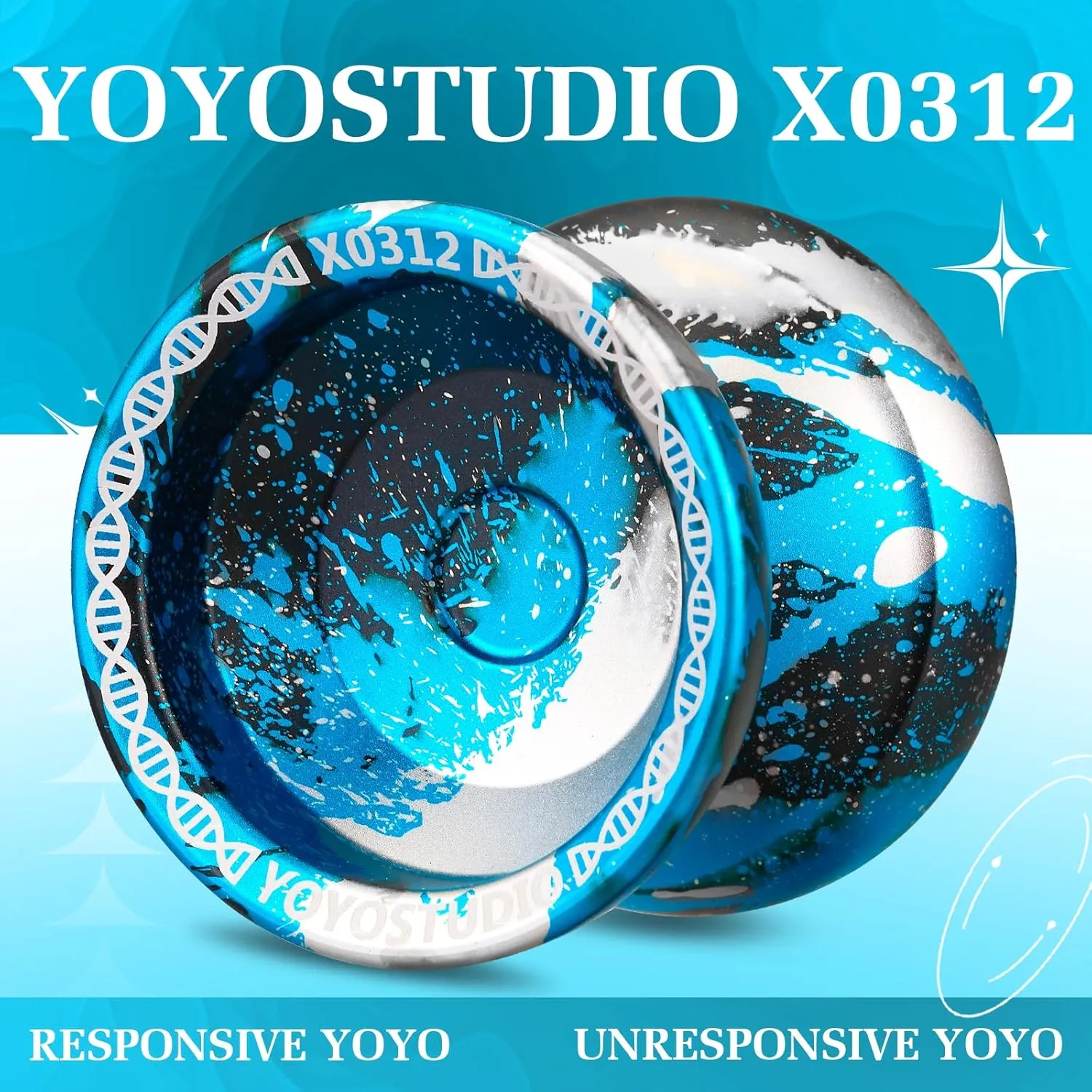 X0312 Responsive Yoyo Professional Yoyo for Adults Kids 8-12, Unresponsive Yoyos for Fingerspin Yoyos Tricks with Yo Yo Bearing Kit, 10 Yo-Yo Strings, Case & Glove (Black Blue Silver)