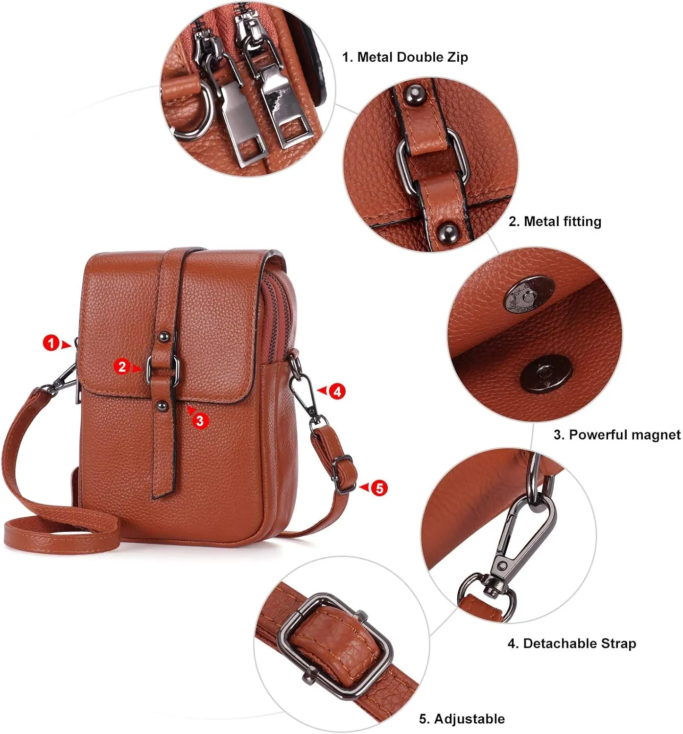 XEYOU Women's Small Cellphone Purse Wallet Lightweight Genuine Leather Crossbody Shoulder Pouch Bag