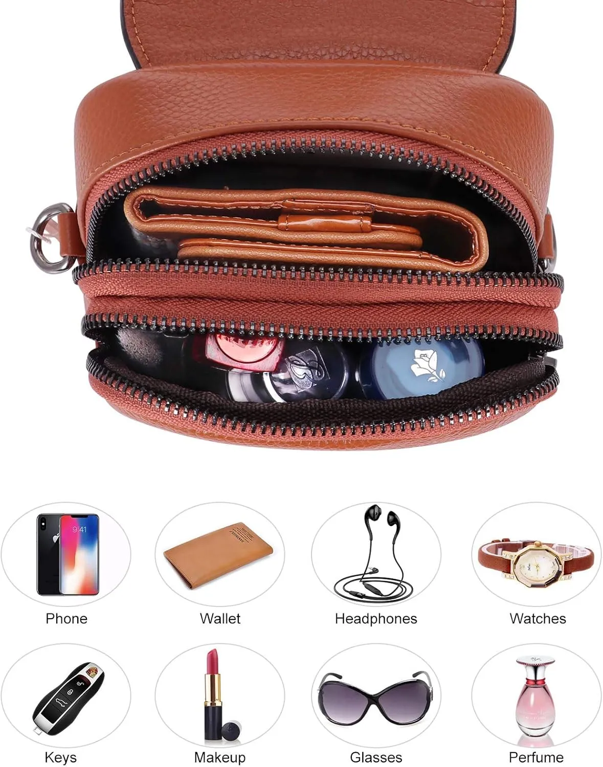 XEYOU Women's Small Cellphone Purse Wallet Lightweight Genuine Leather Crossbody Shoulder Pouch Bag