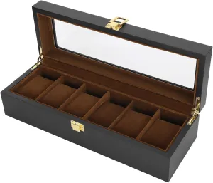 XHTLLO Wooden Watch Storage Case, 6 Slot Organizer for Men's Watches Wood Construction, Glass Display Box with Anti Skid Bottom, for Home Or Store Display, Protects from Dust and Scratches