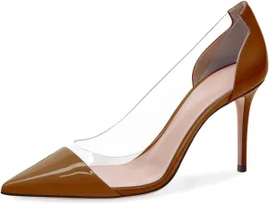 XINIUNIU Clear Heels for Women Transparent Pointed Toe Stiletto Pumps Slip On Closed Toe 4 Inch Bridal Evening Wedding Party Sexy Dress Shoes
