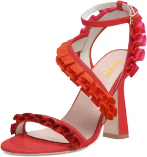 XYD Women Ankle Strappy Multicolor Pleated Ruffle Open Toe Sandals Slingback Block Heels Dress Party Event Pumps Shoes