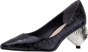 XYD Women Closed Pointy Toe Mid Scallop Shape Heel Pumps Slip On Dressy Cocktail Evening Party Event Shoes