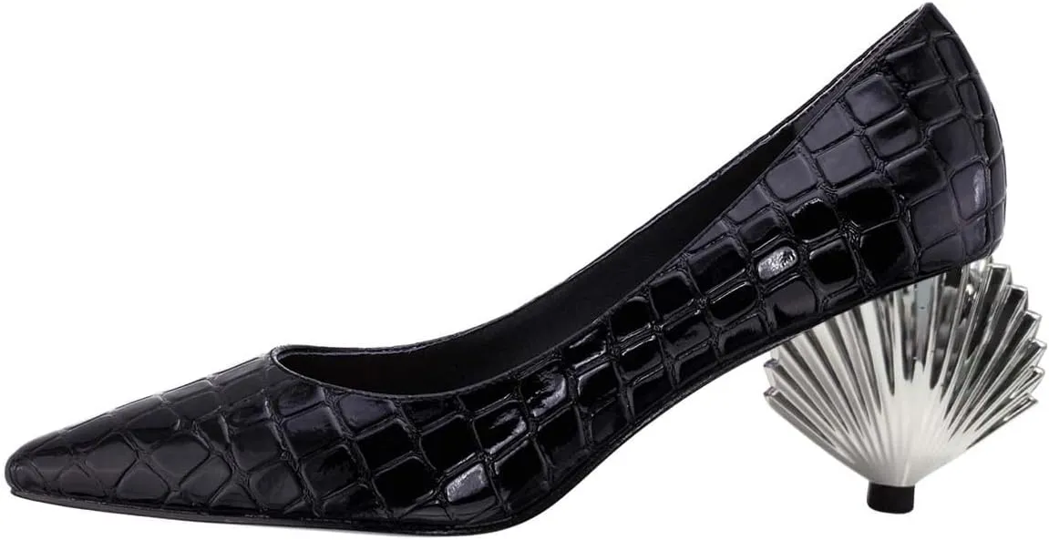 XYD Women Closed Pointy Toe Mid Scallop Shape Heel Pumps Slip On Dressy Cocktail Evening Party Event Shoes