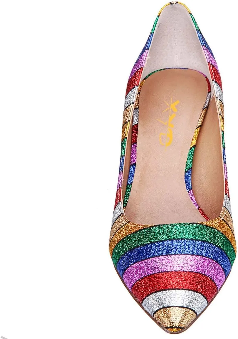 XYD Women Closed Pointy Toe Mid Scallop Shape Heel Pumps Slip On Dressy Cocktail Evening Party Event Shoes