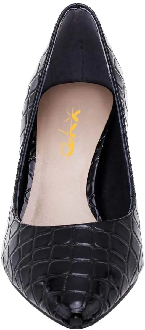 XYD Women Closed Pointy Toe Mid Scallop Shape Heel Pumps Slip On Dressy Cocktail Evening Party Event Shoes