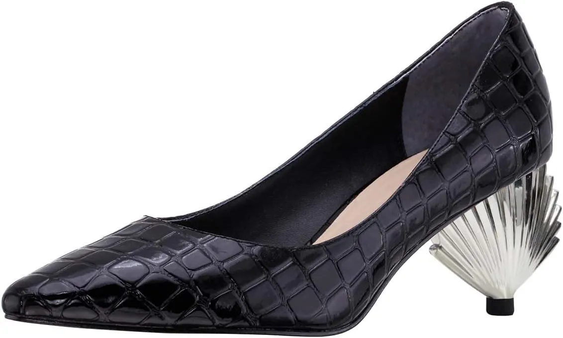 XYD Women Closed Pointy Toe Mid Scallop Shape Heel Pumps Slip On Dressy Cocktail Evening Party Event Shoes