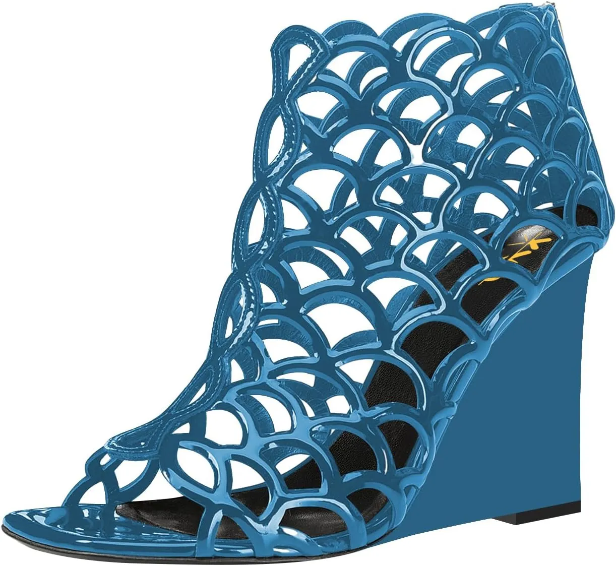 XYD Women Cutout Square Open Toe Wedges High Heel Sandals Back Zipper Gladiator Strappy Event Dress Shoes