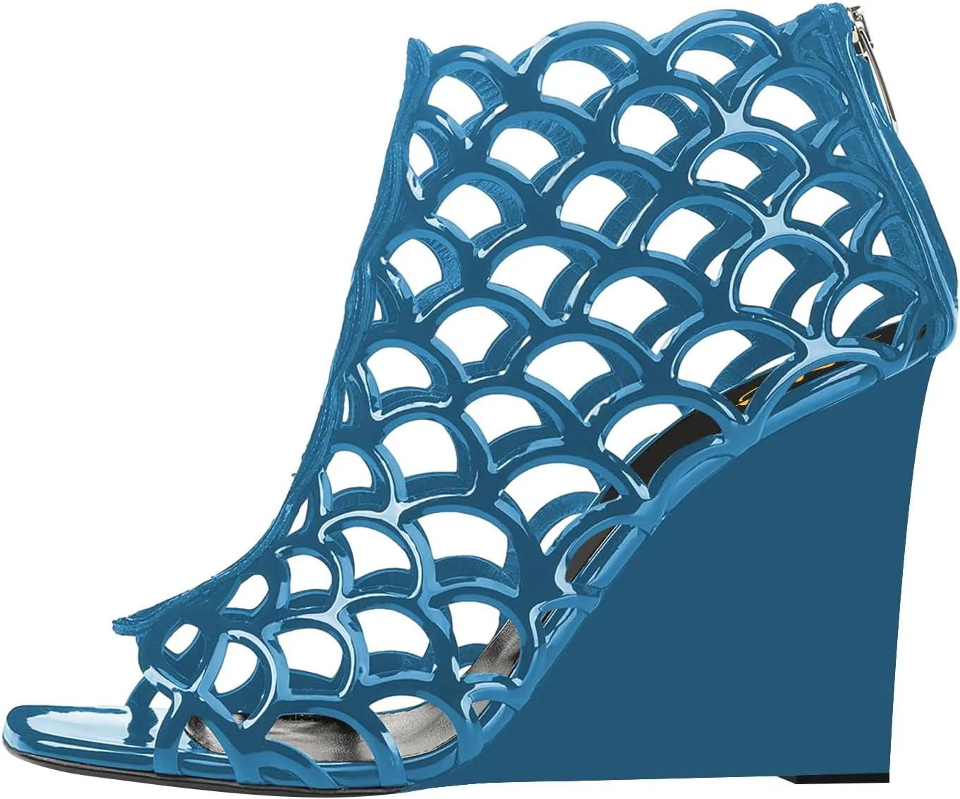 XYD Women Cutout Square Open Toe Wedges High Heel Sandals Back Zipper Gladiator Strappy Event Dress Shoes