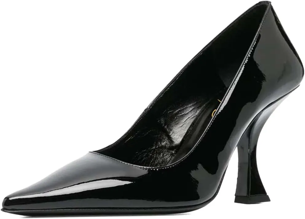 XYD Women Dress Classic Pumps Pointed Toe Mid High Flared Heels Slip On Office Lady Party Event Formal Shoes