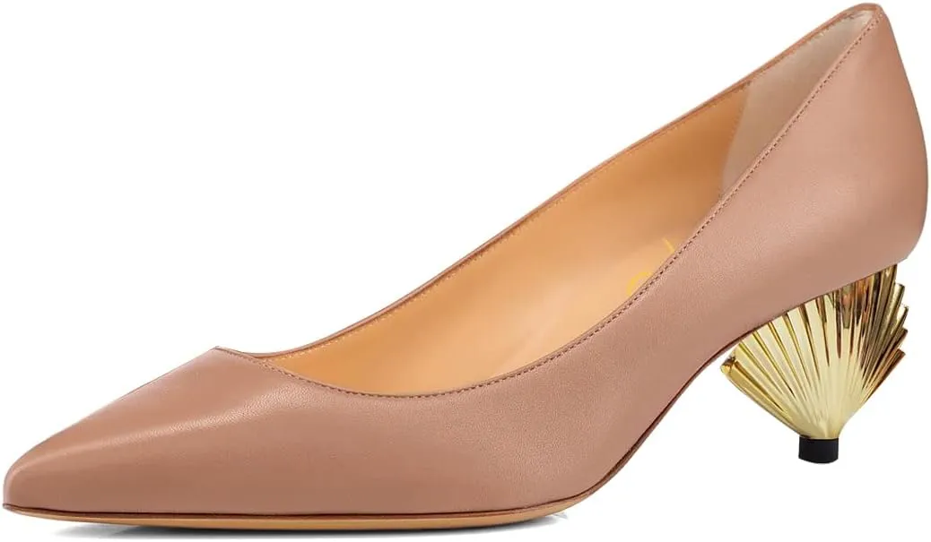 XYD Women Elegant Mid Scallop Shape Heel Slip On Closed Pointy Toe Pumps Party Event Office Work Shoes