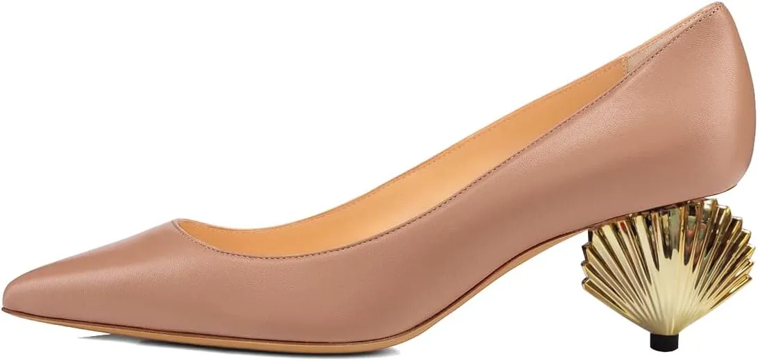XYD Women Elegant Mid Scallop Shape Heel Slip On Closed Pointy Toe Pumps Party Event Office Work Shoes
