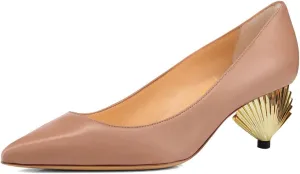 XYD Women Elegant Mid Scallop Shape Heel Slip On Closed Pointy Toe Pumps Party Event Office Work Shoes