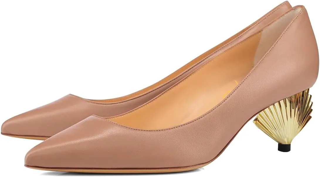 XYD Women Elegant Mid Scallop Shape Heel Slip On Closed Pointy Toe Pumps Party Event Office Work Shoes