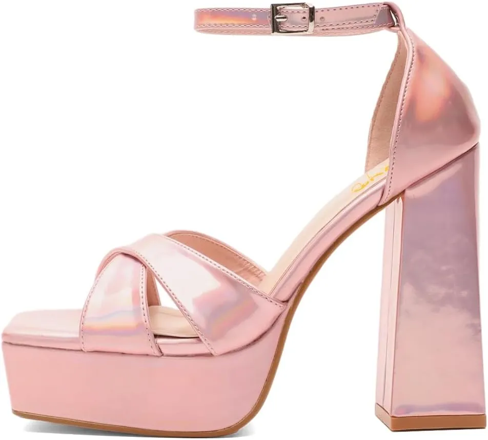 XYD Women Fashion Block Thick Heel Platform Sandals Crossover Strap Open Square Toe Ankle Strappy Pumps Evening Event Party Shoes