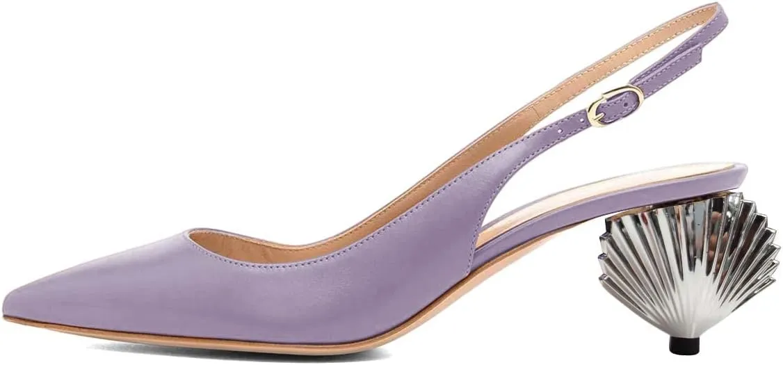 XYD Women Mid Scallop Shape Heel Slingback Buckled Closed Pointed Toe Pumps Pull On Party Event Club Dressy Shoes