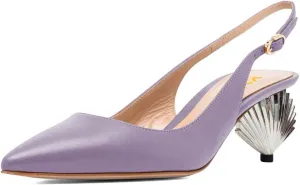 XYD Women Mid Scallop Shape Heel Slingback Buckled Closed Pointed Toe Pumps Pull On Party Event Club Dressy Shoes
