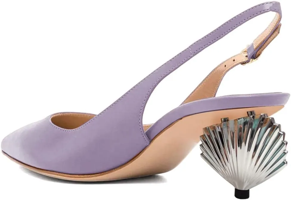 XYD Women Mid Scallop Shape Heel Slingback Buckled Closed Pointed Toe Pumps Pull On Party Event Club Dressy Shoes