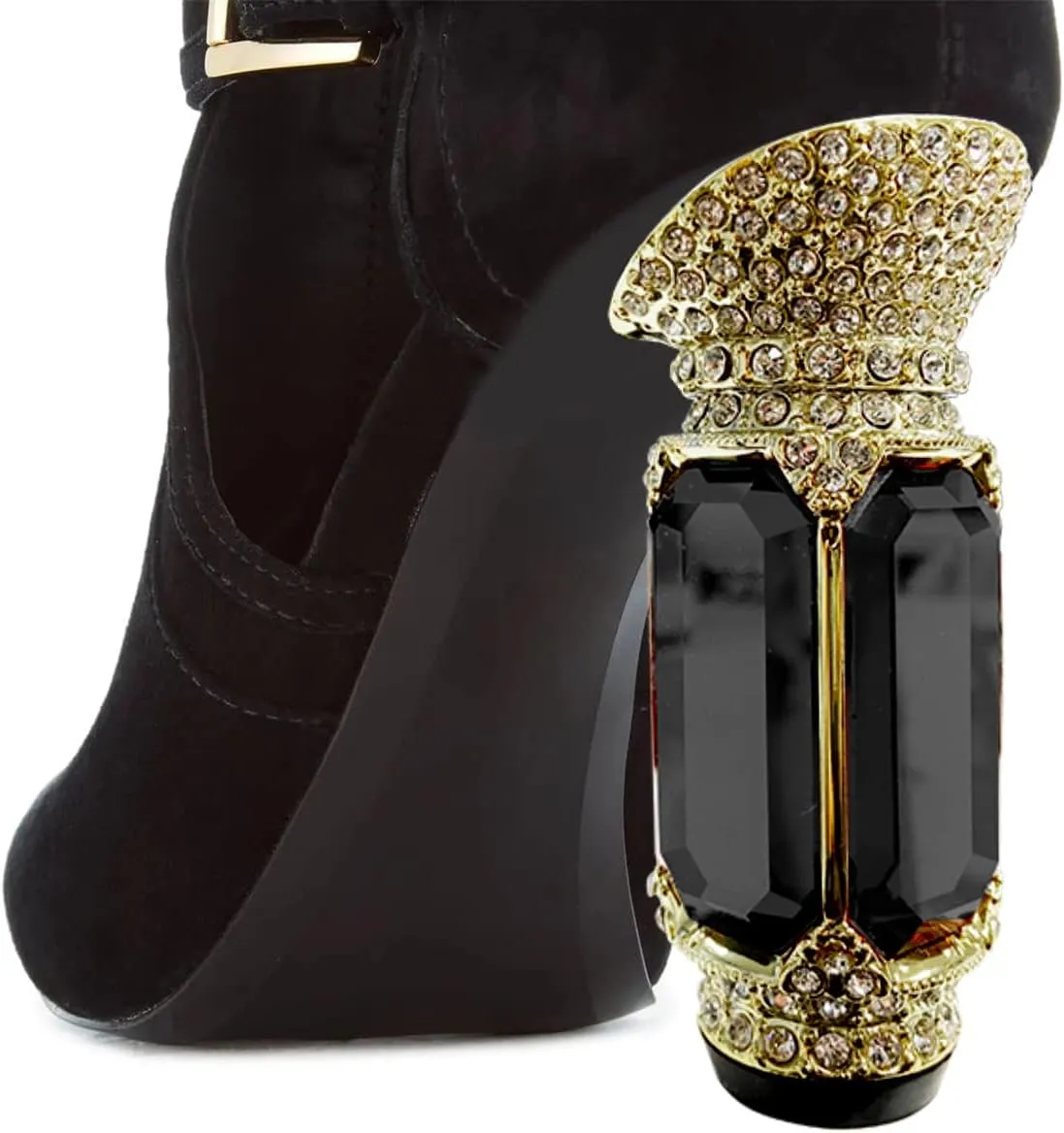 XYD Women Peep Toe Booties Style Pumps Fancy Cylindrical Crystal Block Heels Dual Buckles Ladies Event Party Shoes