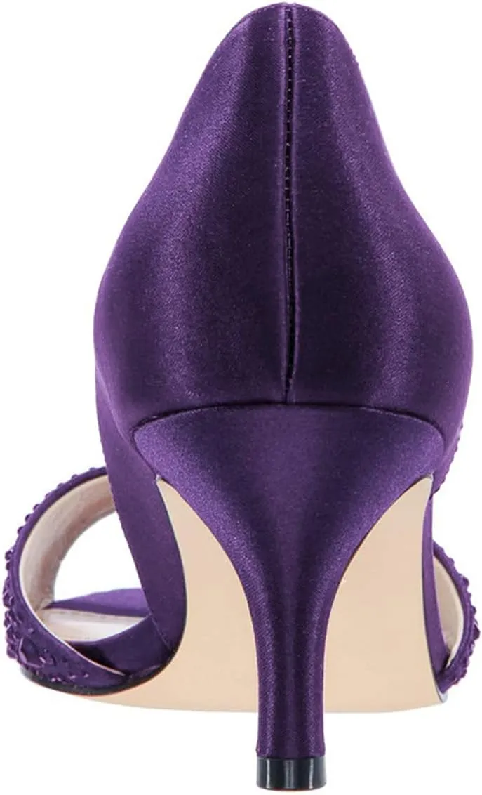 XYD Women Peep Toe Rhinestones Crystals D'Orsay Sandals Sexy Kitten Mid Heel Slip On Evening Wedding Party Graceful Satin Shoes