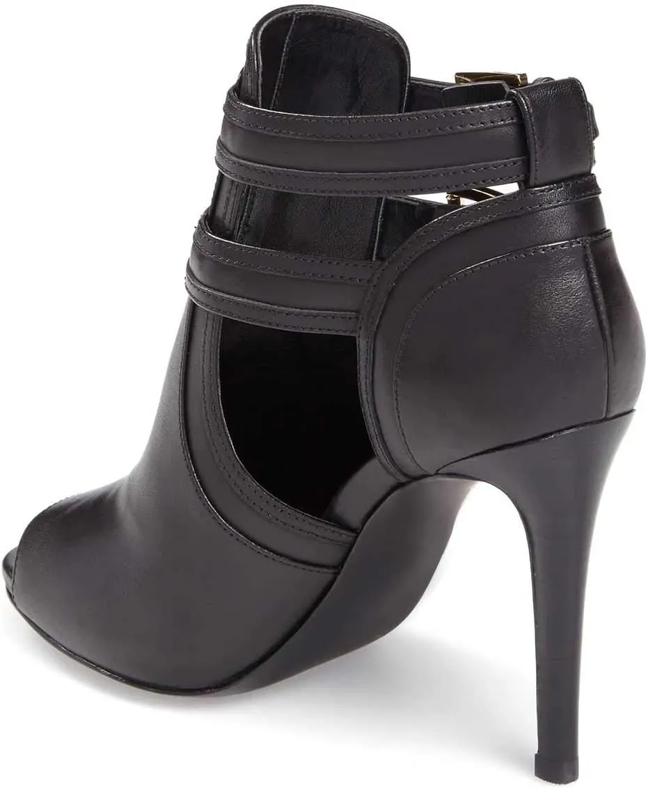 XYD Women Peep Toe Sandal Ankle Booties Dual Buckled Straps Stiletto Heels Stylish Cutout Event Party Pumps Shoes