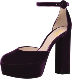 XYD Women Slender Ankle Strap Pumps with Buckle Closed Toe Block High Heel Platform Shoes for Event Party Prom