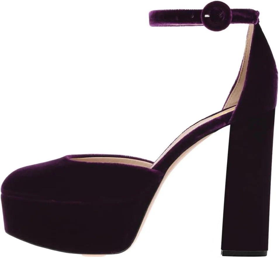 XYD Women Slender Ankle Strap Pumps with Buckle Closed Toe Block High Heel Platform Shoes for Event Party Prom