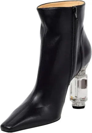 XYD Women's Closed Square Toe Booties Rhinestone Crystal Gems Block Heels Side Zip Ankle Boots Ladies Chic Event Formal Party Shoes