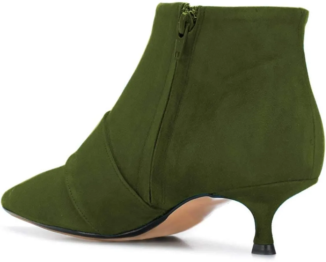 XYD Women's Kitten Low Heel Ankle Boots Pointed Toe Side Zip Short Bootie Buckle Strap Office Event Casual Fall Winter Shoes