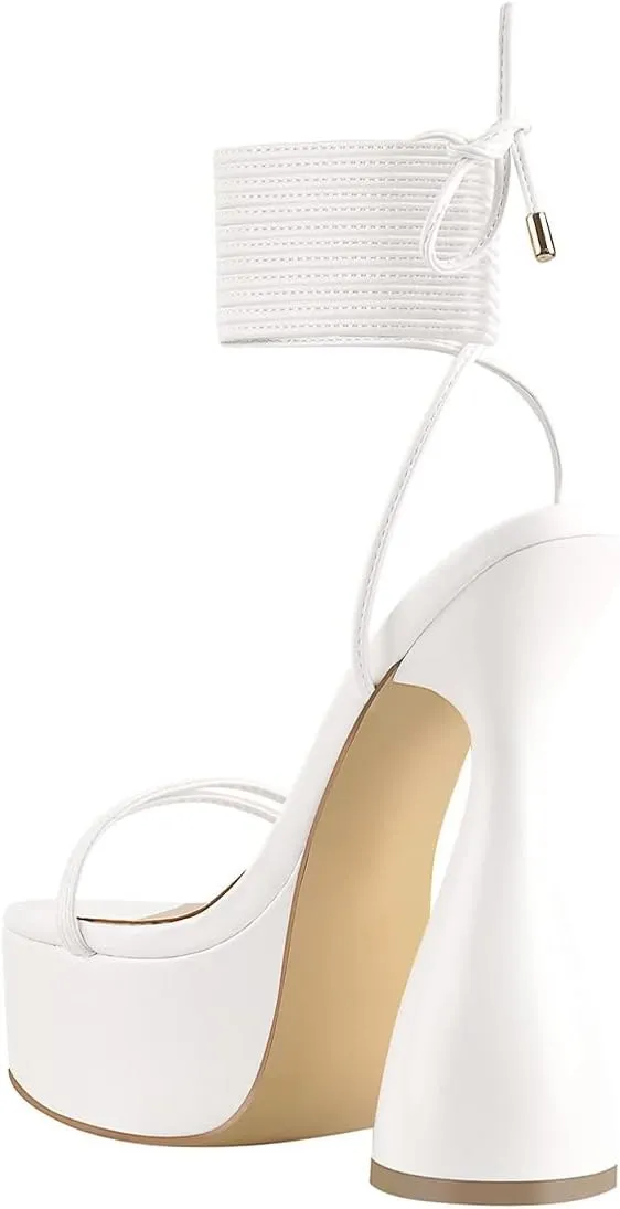 XYD Women's Open Toe Platform Flared High Heels Ankle Strap Chunky Block Heeled Sandals Party Event Shoes