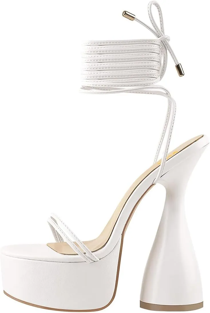 XYD Women's Open Toe Platform Flared High Heels Ankle Strap Chunky Block Heeled Sandals Party Event Shoes