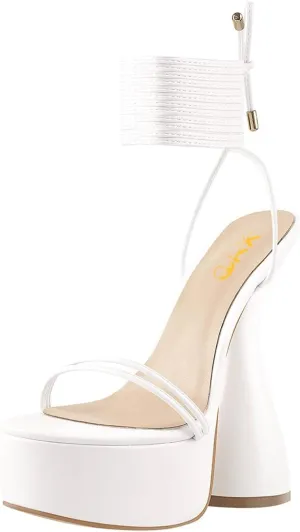 XYD Women's Open Toe Platform Flared High Heels Ankle Strap Chunky Block Heeled Sandals Party Event Shoes
