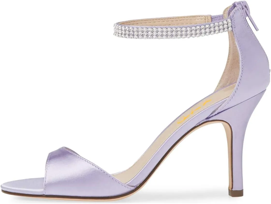 XYD Women's Open Toe Rhinestones Ankle Strap Sandals Mid Heel Pumps Bridal Evening Prom Dress Shoes