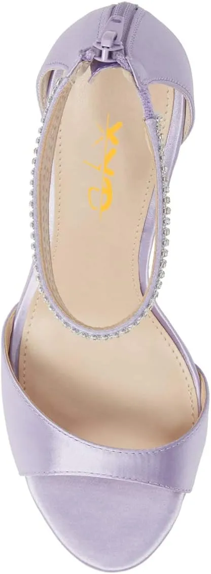 XYD Women's Open Toe Rhinestones Ankle Strap Sandals Mid Heel Pumps Bridal Evening Prom Dress Shoes