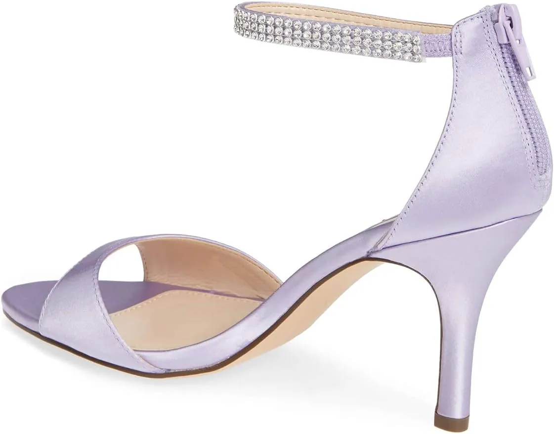XYD Women's Open Toe Rhinestones Ankle Strap Sandals Mid Heel Pumps Bridal Evening Prom Dress Shoes