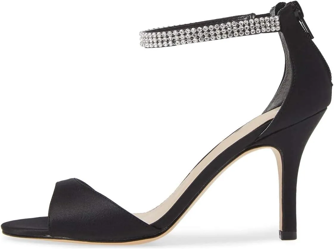 XYD Women's Open Toe Rhinestones Ankle Strap Sandals Mid Heel Pumps Bridal Evening Prom Dress Shoes