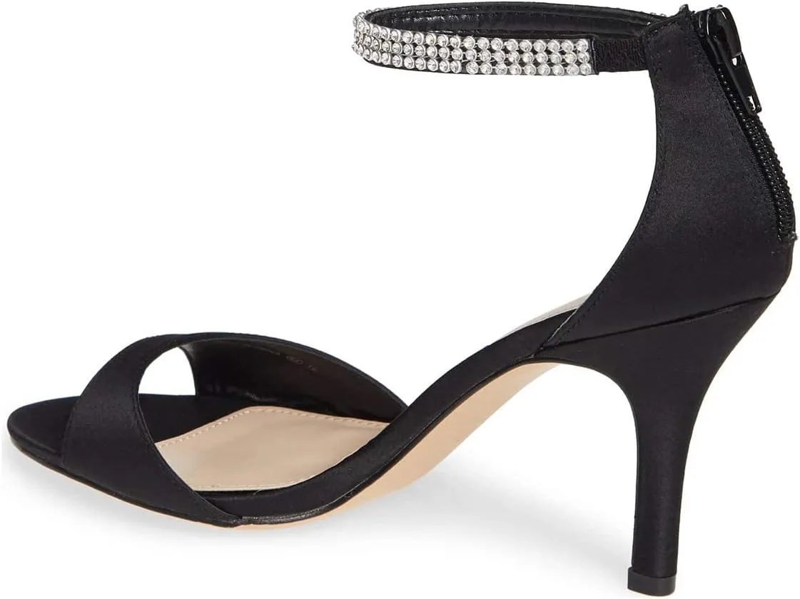 XYD Women's Open Toe Rhinestones Ankle Strap Sandals Mid Heel Pumps Bridal Evening Prom Dress Shoes