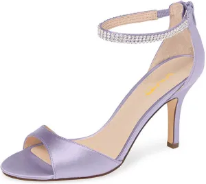 XYD Women's Open Toe Rhinestones Ankle Strap Sandals Mid Heel Pumps Bridal Evening Prom Dress Shoes