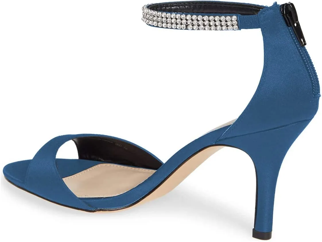 XYD Women's Open Toe Rhinestones Ankle Strap Sandals Mid Heel Pumps Bridal Evening Prom Dress Shoes