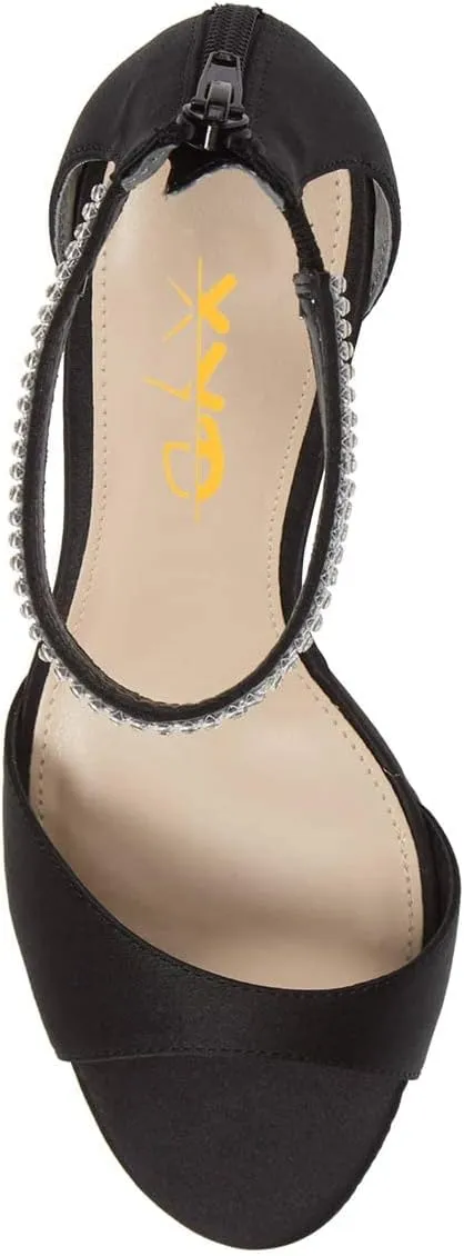 XYD Women's Open Toe Rhinestones Ankle Strap Sandals Mid Heel Pumps Bridal Evening Prom Dress Shoes