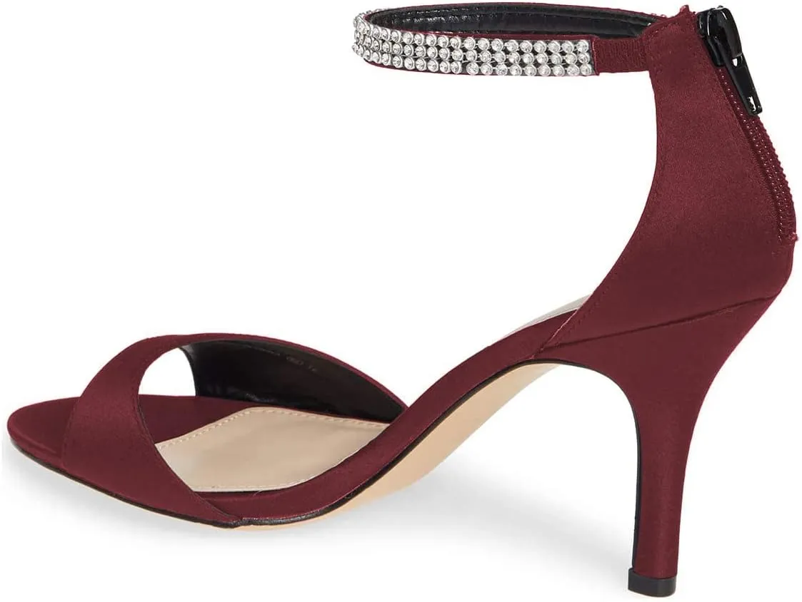XYD Women's Open Toe Rhinestones Ankle Strap Sandals Mid Heel Pumps Bridal Evening Prom Dress Shoes