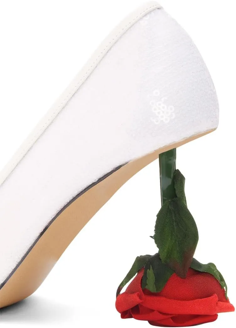 XYD Women's Romantic Rose Heel (100mm) Square Round Toe Slip On Pumps Bridal Formal Event Evening Dress Shoes
